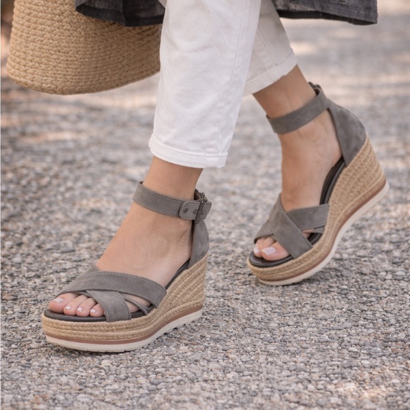 Marc Fisher Shoes - Marc Fisher Gray Suede Espadrille Wedge Sandals | Ankle Strap Size 7 Resort Chic